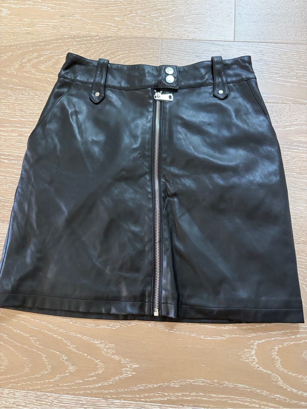 7 For All Mankind Black Faux Leather Zip-Front Mini Skirt